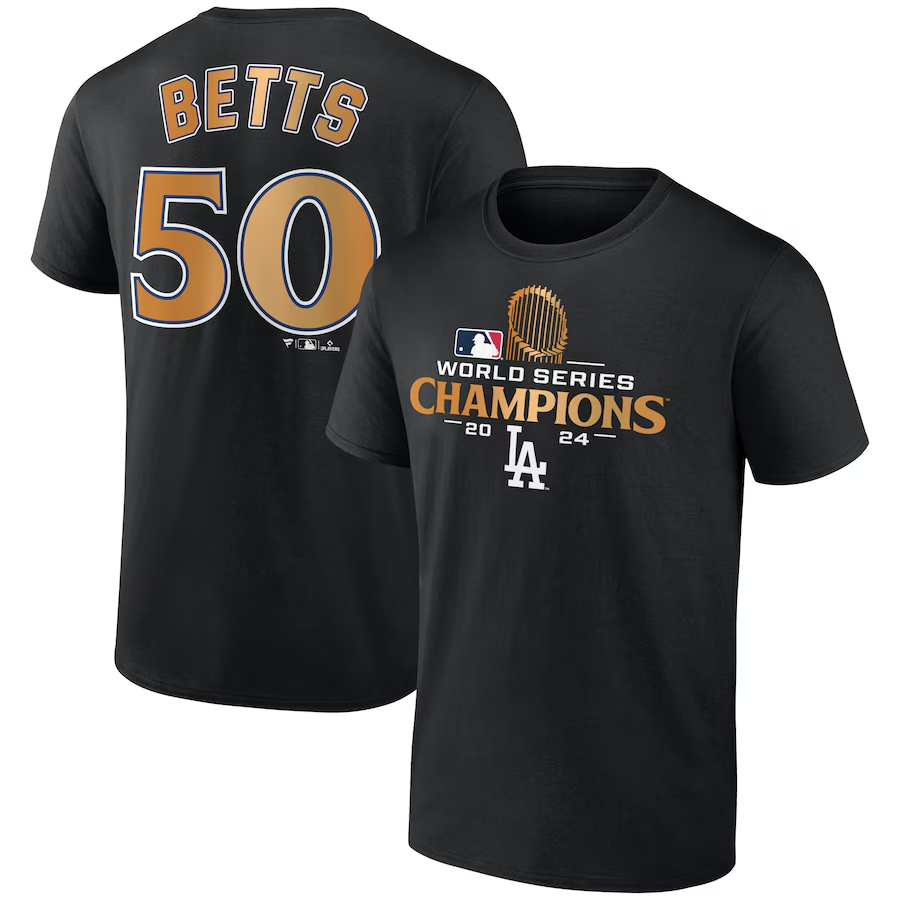 Men Los Angeles Dodgers #50 Betts 2024 MLB World Series Champions black T shirts